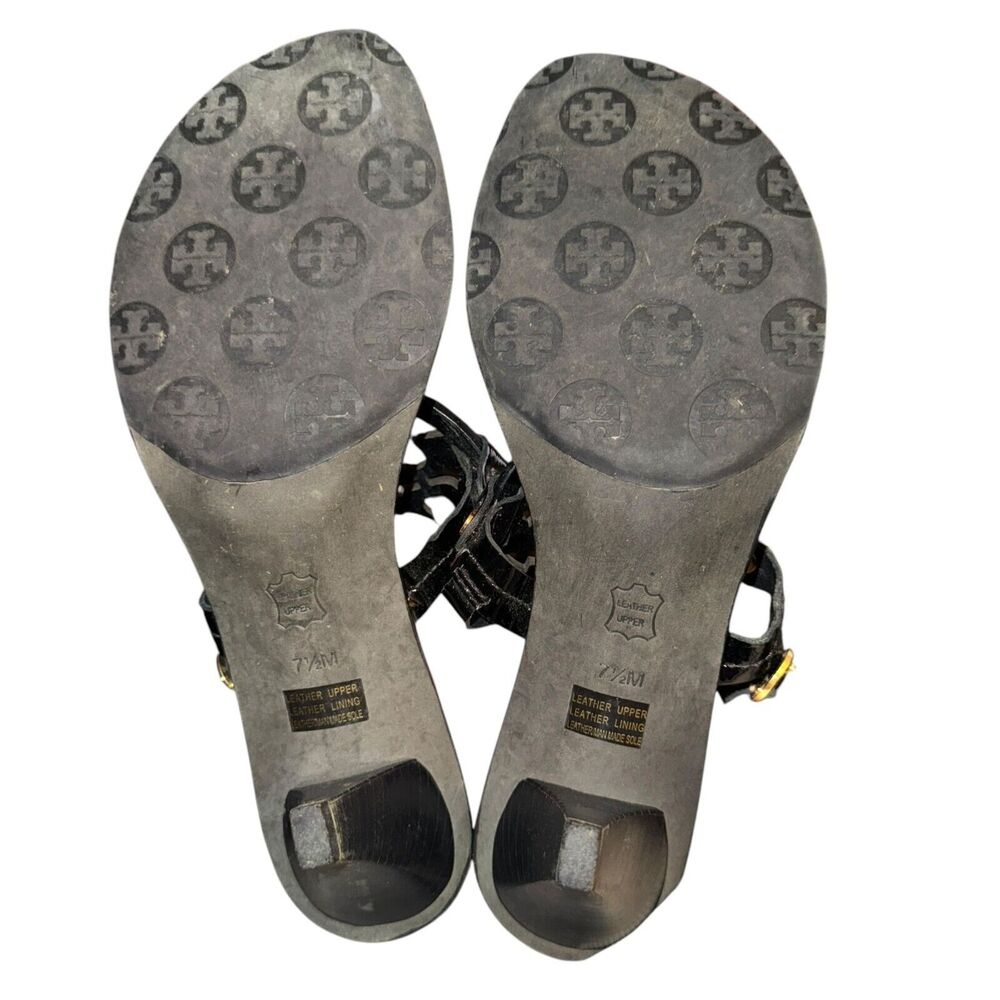 Tory Burch Holly Sandals Women's Size 7.5 M Black Patent Leather Slingback - Picture 8 of 10